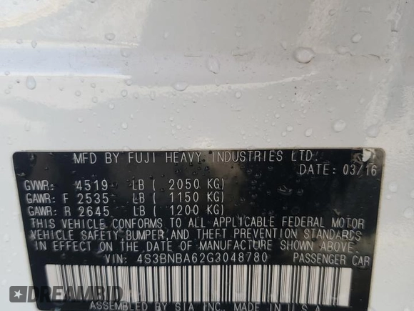 2016 Subaru Legacy 2.5i z VIN 4S3BNBA62G3048780, wystawiony jako Copart lot #55234925 z przebiegiem 83 552 mil mil oraz Szkoda całkowita • Salvage title. Historia ofert i sprzedaży dostępna na DreamBid. Obrazek 13.
