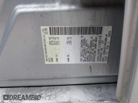 2009 Nissan Altima S with VIN 1N4AL21E69C139021, listed as a IAAI auction lot 41909983 with 181,545 mi miles and . Bid and sale history available at DreamBid. Image 9.