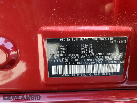 2013 Subaru Legacy Limited z VIN 4S3BMCL69D3042766, wystawiony jako Copart lot #75750554 z przebiegiem 187 959 mil mil oraz Szkoda całkowita • Salvage title. Historia ofert i sprzedaży dostępna na DreamBid. Obrazek 13.