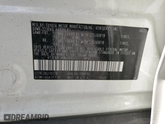 2022 Toyota RAV4 Hybrid XSE с VIN 4T3E6RFV6NU086056, выставлен на аукционе Copart как лот 60143275 с пробегом 37 948 миль миль и Списание • Salvage title. История ставок и продаж доступна на DreamBid. Изображение 13.