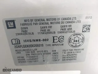 2013 Chevrolet Equinox LTZ with VIN 2GNFLGEK8D6266018, listed as a IAAI auction lot 41816049 with 214,124 mi miles. Bid and sale history available at carsss.com. Image 9.