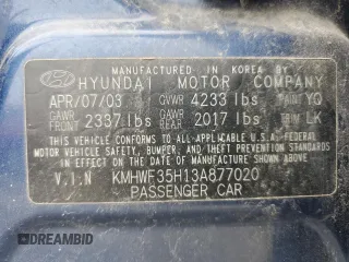 2003 Hyundai Sonata GLS with VIN KMHWF35H13A877020, listed as a Copart auction lot 51671384 with 345,775 mi miles and Salvage Title. Bid and sale history available at carsss.com. Image 12.