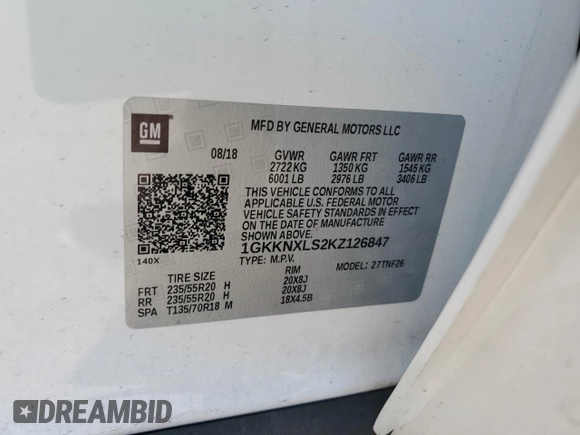 2019 GMC Acadia Denali with VIN 1GKKNXLS2KZ126847, listed as a Copart auction lot 84225784 with 91,808 mi miles and Non Repairable. Bid and sale history available at carsss.com. Image 13.