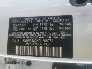 2024 Hyundai Venue SE with VIN KMHRB8A3XRU288751, listed as a Copart auction lot 88154795 with 9,233 mi miles and Clean Title. Bid and sale history available at DreamBid. Image 10.