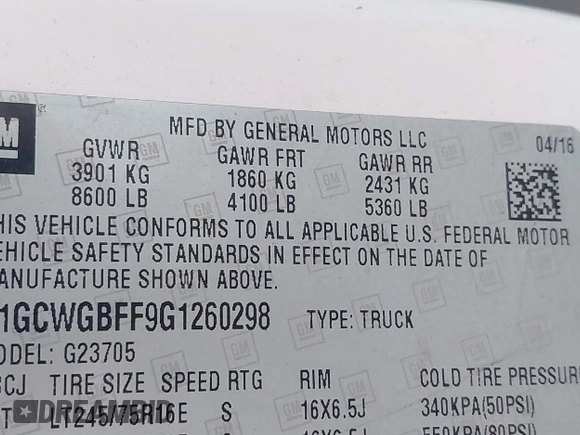 2016 Chevrolet Express Cargo Van with VIN 1GCWGBFF9G1260298, listed as a IAAI auction lot 41695976 with 375,350 mi miles. Bid and sale history available at carsss.com. Image 9.