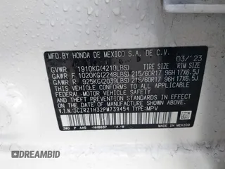 2023 Honda HR-V LX with VIN 3CZRZ1H32PM739454, listed as a IAAI auction lot 41444520 with 16,696 mi miles and . Bid and sale history available at DreamBid. Image 9.