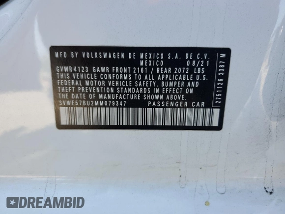 2021 Volkswagen Jetta SEL z VIN 3VWE57BU2MM079347, wystawiony jako Copart lot #55089415 z przebiegiem 78 007 mil mil oraz Szkoda całkowita • Salvage title. Historia ofert i sprzedaży dostępna na DreamBid. Obrazek 13.