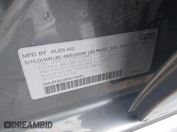 2015 Audi A4 Premium Plus z VIN WAUFFAFL5FN018440, wystawiony jako IAAI lot #42230870 z przebiegiem 135 275 mil mil oraz . Historia ofert i sprzedaży dostępna na DreamBid. Obrazek 9.