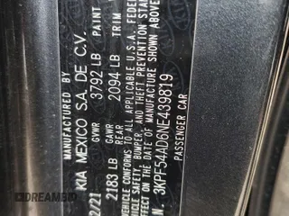 2022 Kia Forte GT-Line with VIN 3KPF54AD6NE439819, listed as a Copart auction lot 48334985 with 64,393 mi miles and Salvage Title. Bid and sale history available at carsss.com. Image 12.