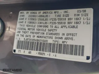 2008 Acura RDX Tech Pkg with VIN 5J8TB18548A016481, listed as a IAAI auction lot 41960032 with 236,174 mi miles. Bid and sale history available at carsss.com. Image 9.