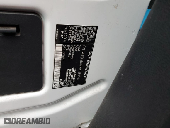 2021 Mercedes-Benz Sprinter Cargo with VIN W1Y4EBHY9MT059542, listed as a Copart auction lot 85926744 with 95,115 mi miles and Salvage Title. Bid and sale history available at carsss.com. Image 12.