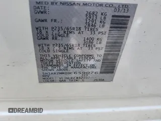 2013 Nissan Pathfinder SL with VIN 5N1AR2MM1DC659076, listed as a IAAI auction lot 41886397 with 1 mi miles. Bid and sale history available at carsss.com. Image 9.