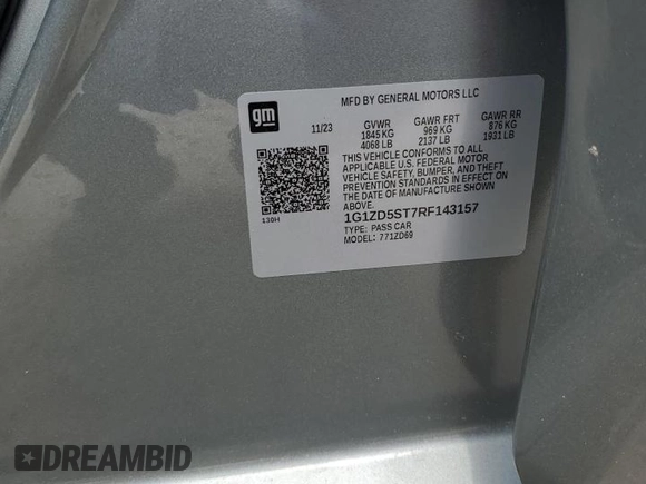 2024 Chevrolet Malibu LT with VIN 1G1ZD5ST7RF143157, listed as a Copart auction lot 55504615 with 31,854 mi miles and Non Repairable. Bid and sale history available at DreamBid. Image 13.
