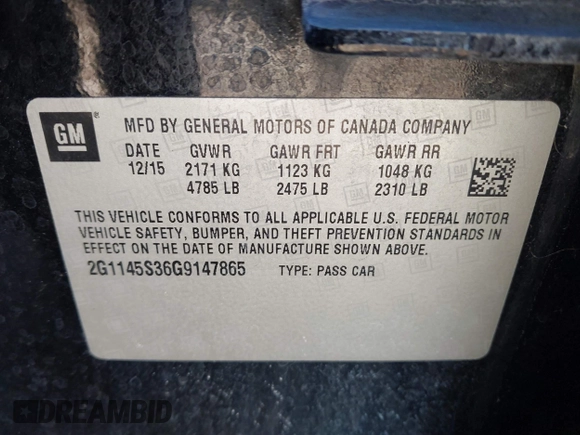 2016 Chevrolet Impala LTZ with VIN 2G1145S36G9147865, listed as a IAAI auction lot 41667000 with 180,390 mi miles. Bid and sale history available at carsss.com. Image 9.