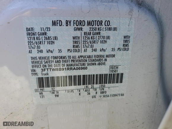 2024 Ford Maverick XL with VIN 3FTTW8B91RRA06960, listed as a Copart auction lot 46300645 with 9,975 mi miles and Salvage Title. Bid and sale history available at carsss.com. Image 12.