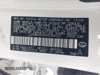 2005 Lexus ES 350 with VIN JTHBA30G555084023, listed as a IAAI auction lot 42701562 with 66,740 mi miles and . Bid and sale history available at DreamBid. Image 9.