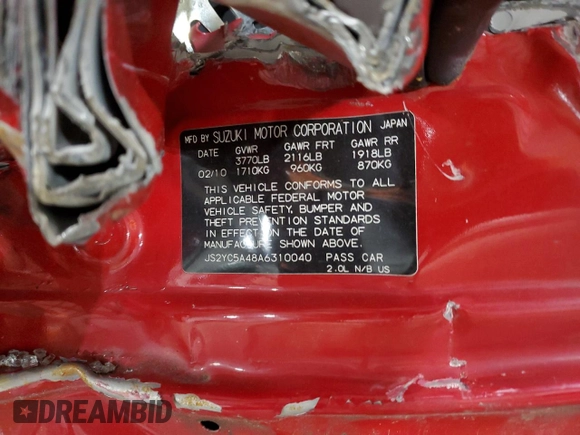 2010 Suzuki SX4 with VIN JS2YC5A48A6310040, listed as a Copart auction lot 75726064 with 73,712 mi miles and Salvage Title. Bid and sale history available at DreamBid. Image 13.