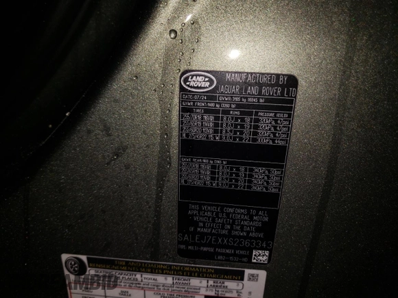 2025 Land Rover Defender S с VIN SALEJ7EXXS2363343, выставлен на аукционе Copart как лот 47466005 с пробегом 118 миль миль и Списание • Salvage title. История ставок и продаж доступна на DreamBid. Изображение 13.