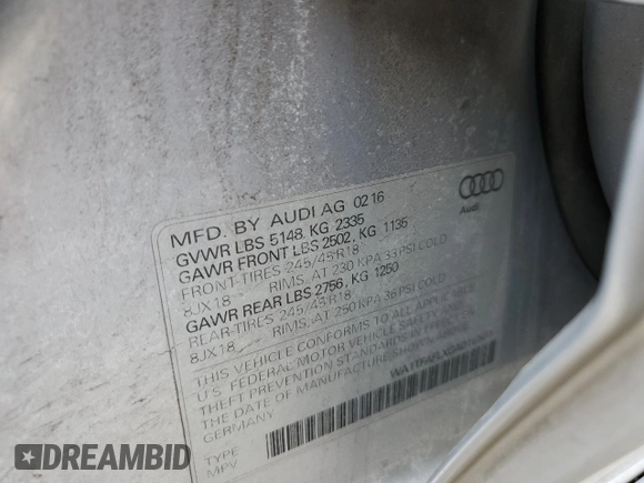 2016 Audi allroad Premium with VIN WA1TFAFLXGA016501, listed as a Copart auction lot 47861545 with 129,422 mi miles and Salvage Title. Bid and sale history available at carsss.com. Image 14.