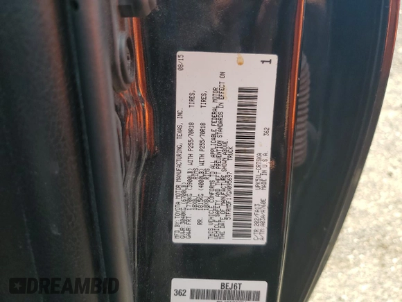 2016 Toyota Tundra SR with VIN 5TFRM5F17GX095697, listed as a Copart auction lot 65523535 with 88,421 mi miles and Clean title. Bid and sale history available at DreamBid. Image 12.