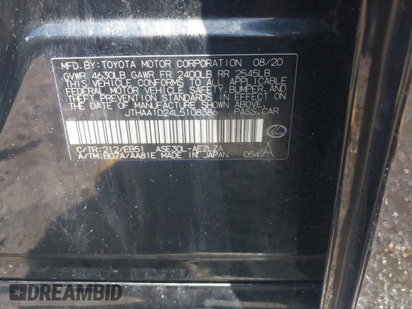 2020 Lexus IS 300 z VIN JTHAA1D24L5108386, wystawiony jako IAAI lot #42120982 z przebiegiem 72 525 mil mil oraz . Historia ofert i sprzedaży dostępna na DreamBid. Obrazek 9.