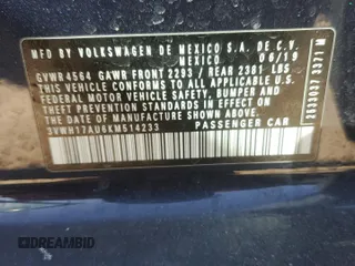 2019 Volkswagen Golf S z VIN 3VWH17AU6KM514233, wystawiony jako Copart lot #47177175 z przebiegiem 62 300 mil mil oraz Szkoda całkowita • Salvage title. Historia ofert i sprzedaży dostępna na DreamBid. Obrazek 15.