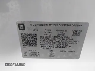 2019 Chevrolet Equinox LS with VIN 2GNAXHEV2K6160675, listed as a IAAI auction lot 41937093 with 62,966 mi miles and . Bid and sale history available at carsss.com. Image 9.