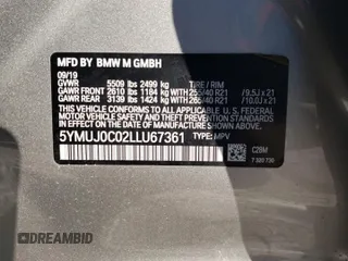 2020 BMW X4 M Competition z VIN 5YMUJ0C02LLU67361, wystawiony jako Copart lot #89073305 z przebiegiem Nie podano mil oraz Nie do naprawy • Non repairable. Historia ofert i sprzedaży dostępna na DreamBid. Obrazek 13.