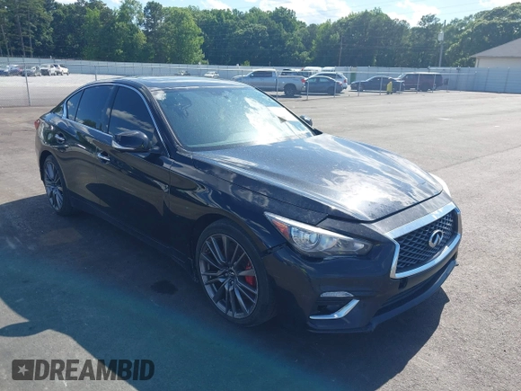 2018 Infiniti Q50 Red Sport 400 with VIN JN1FV7APXJM461106, listed as a IAAI auction lot 42347610 with 40,464 mi miles and . Bid and sale history available at DreamBid. Image 1.
