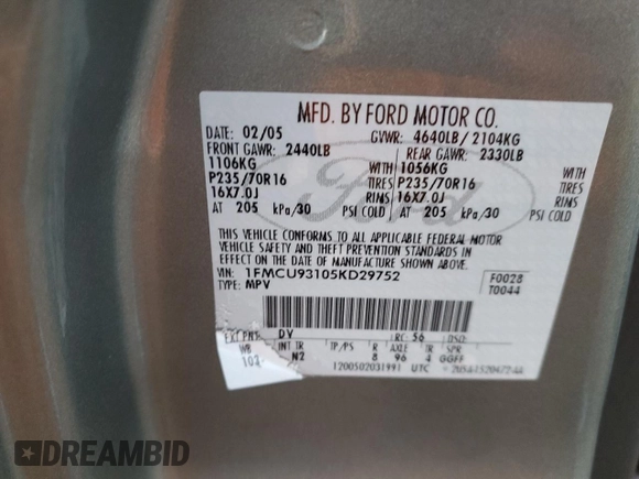 2005 Ford Escape XLT with VIN 1FMCU93105KD29752, listed as a Copart auction lot 73687754 with 199,362 mi miles and Salvage Title. Bid and sale history available at carsss.com. Image 15.