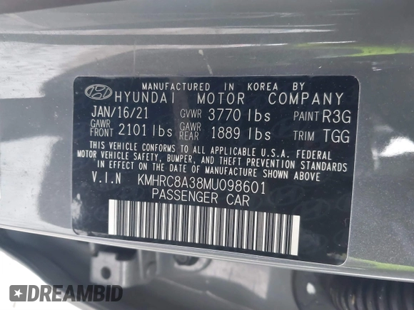 2021 Hyundai Venue Denim z VIN KMHRC8A38MU098601, wystawiony jako IAAI lot #41475810 z przebiegiem 132 647 mil mil oraz . Historia ofert i sprzedaży dostępna na DreamBid. Obrazek 9.