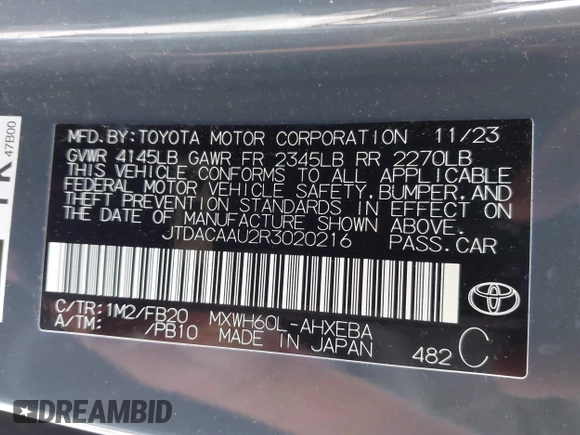 2024 Toyota Prius LE z VIN JTDACAAU2R3020216, wystawiony jako IAAI lot #42434518 z przebiegiem 43 544 mil mil oraz . Historia ofert i sprzedaży dostępna na DreamBid. Obrazek 9.