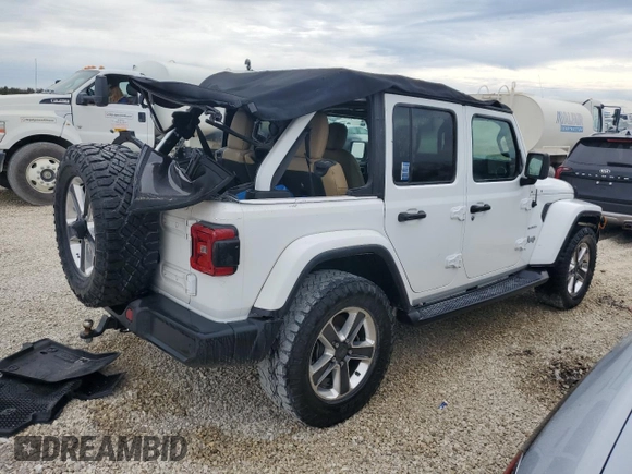 2018 Jeep Wrangler Unlimited Sahara with VIN 1C4HJXEG4JW149315, listed as a Copart auction lot 77314714 with Not provided miles and Salvage title. Bid and sale history available at DreamBid. Image 3.