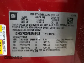 2014 GMC Acadia SLE with VIN 1GKKVPKD6EJ302482, listed as a Copart auction lot 50345085 with 91,286 mi miles and Salvage Title. Bid and sale history available at carsss.com. Image 13.