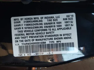 2019 Honda CR-V Touring with VIN 7FARW2H9XKE012394, listed as a IAAI auction lot 41092564 with 49,527 mi miles and . Bid and sale history available at DreamBid. Image 9.