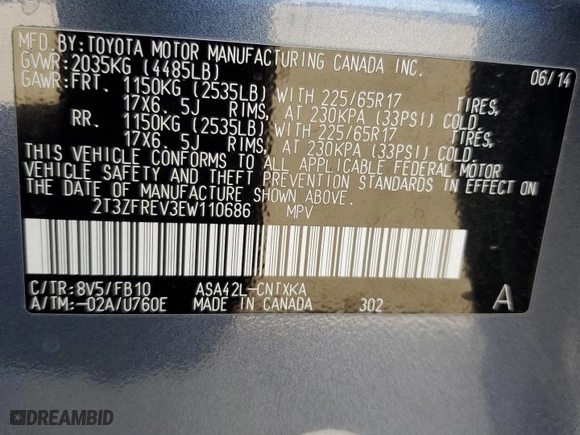 2014 Toyota RAV4 LE with VIN 2T3ZFREV3EW110686, listed as a Copart auction lot 50633895 with 172,494 mi miles and Salvage Title. Bid and sale history available at carsss.com. Image 13.