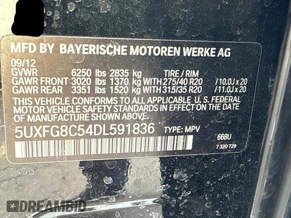 2013 BMW X6 xDrive50i z VIN 5UXFG8C54DL591836, wystawiony jako Copart lot #55171145 z przebiegiem 67 178 mil mil oraz Czysty tytuł • Clean title. Historia ofert i sprzedaży dostępna na DreamBid. Obrazek 10.