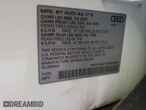 2018 Audi Q7 Premium z VIN WA1AAAF79JD054297, wystawiony jako Copart lot #64131693 z przebiegiem 61 849 mil mil oraz . Historia ofert i sprzedaży dostępna na DreamBid. Obrazek 12.