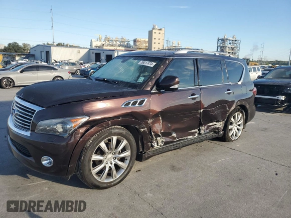 2011 Infiniti QX56 7-passenger with VIN JN8AZ2NE8B9001099, listed as a Copart auction lot 76417474 with 0 mi miles and Clean Title. Bid and sale history available at carsss.com. Image 1.