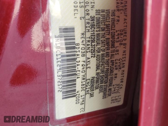 2009 Nissan Versa S with VIN 3N1BC11E29L372572, listed as a Copart auction lot 52817755 with 165,493 mi miles and Salvage Title. Bid and sale history available at DreamBid. Image 12.