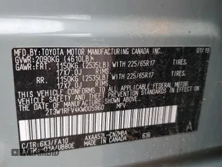 2019 Toyota RAV4 XLE with VIN 2T3W1RFV4KW005960, listed as a Copart auction lot 47477155 with 31,226 mi miles and Salvage Title. Bid and sale history available at carsss.com. Image 12.