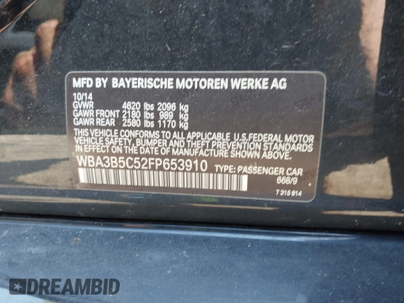 2015 BMW 3 Series 328i xDrive z VIN WBA3B5C52FP653910, wystawiony jako IAAI lot #42563622 z przebiegiem 153 033 mil mil oraz . Historia ofert i sprzedaży dostępna na DreamBid. Obrazek 9.