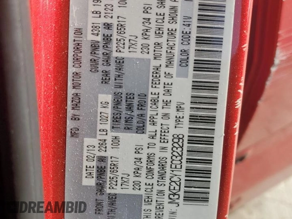 2014 Mazda CX-5 Touring with VIN JM3KE2CY1E0323298, listed as a Copart auction lot 50421685 with 214,739 mi miles and Salvage Title. Bid and sale history available at DreamBid. Image 14.