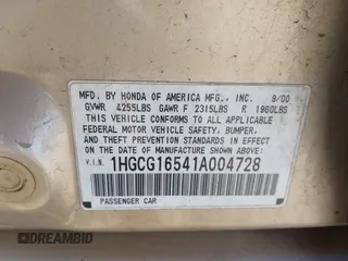 2001 Honda Accord EX with VIN 1HGCG16541A004728, listed as a IAAI auction lot 42439390 with 193,473 mi miles and . Bid and sale history available at DreamBid. Image 9.