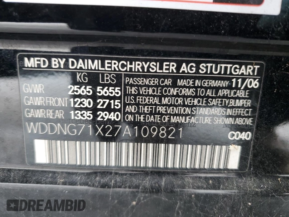 2007 Mercedes-Benz S 550 with VIN WDDNG71X27A109821, listed as a Copart auction lot 54791055 with 197,574 mi miles and Clean Title. Bid and sale history available at DreamBid. Image 13.