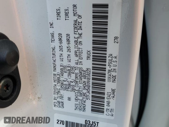 2022 Toyota Tundra Limited with VIN 5TFJA5ABXNX010225, listed as a Copart auction lot 51496985 with 28,476 mi miles and Salvage title. Bid and sale history available at DreamBid. Image 12.