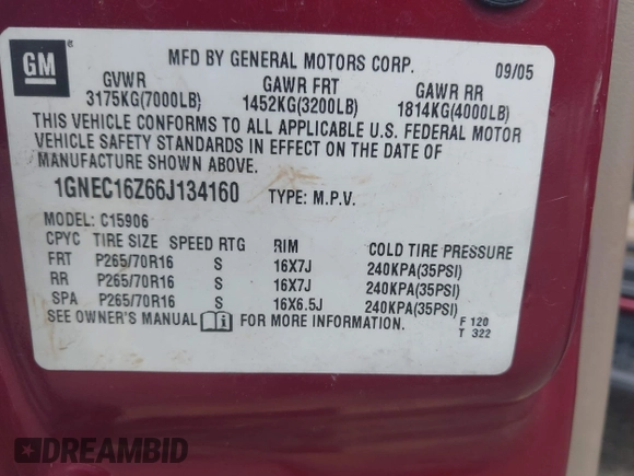 2006 Chevrolet Suburban LS 1WT with VIN 1GNEC16Z66J134160, listed as a IAAI auction lot 42366868 with 278,216 mi miles and . Bid and sale history available at DreamBid. Image 9.