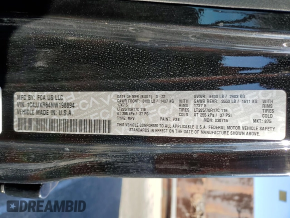 2022 Jeep Wrangler Unlimited Rubicon with VIN 1C4JJXR64NW198894, listed as a Copart auction lot 49899255 with 25,120 mi miles and Salvage title. Bid and sale history available at DreamBid. Image 13.