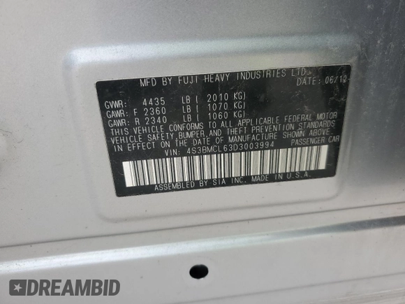 2013 Subaru Legacy Limited with VIN 4S3BMCL63D3003994, listed as a Copart auction lot 56902335 with 186,501 mi miles and Clean title. Bid and sale history available at DreamBid. Image 13.