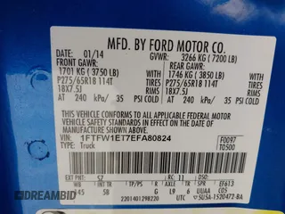 2014 Ford F-150 XL with VIN 1FTFW1ET7EFA80824, listed as a IAAI auction lot 42292394 with 152,939 mi miles and . Bid and sale history available at DreamBid. Image 9.